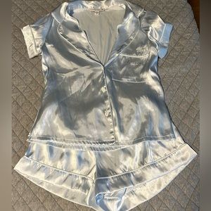 “The Mrs.” Newlywed Baby blue Satin Pajama Set